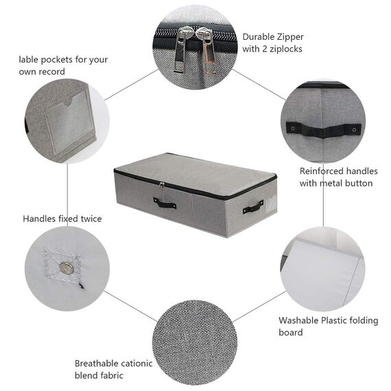 iwill CREATE PRO Unterbettwäsche Organizer Große Aufbewahrungsbehälter mit strapazierfähigem Stoff, 4 verstärkte Griffe, für Kleidung, Schuhe, Decken, Pullover, Spielzeug, Dunkelgrau, 2er Pack