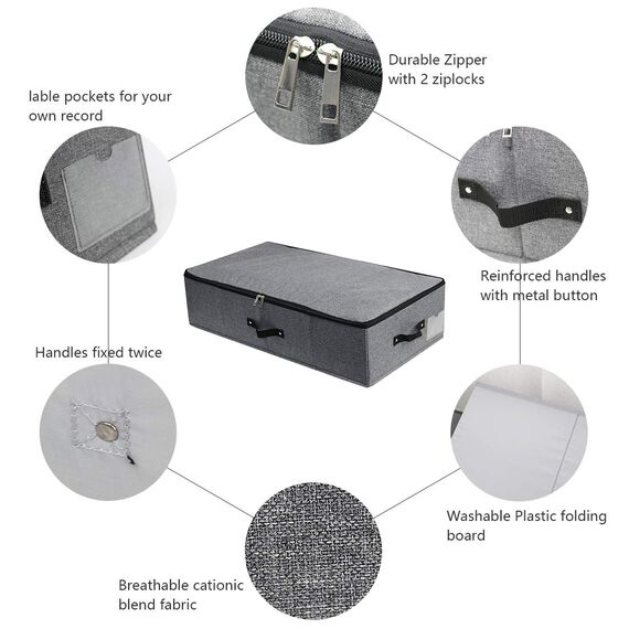 iwill CREATE PRO 3 Stück Unterbettkommode, Unterbett Aufbewahrungsbox mit deckel mit strapazierfähigem Stoff für Kleidung, Schuhe, Spielzeug, Decke, Tröster-Organizer-Behälter, Schwarz Grau