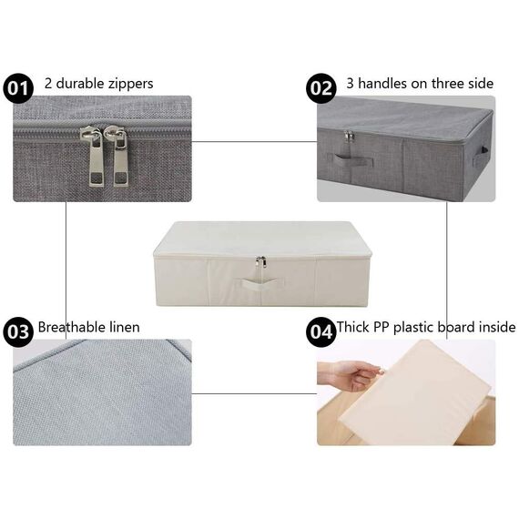iwill CREATE PRO Unterbett-Aufbewahrungsbehälter, faltbar, starr, Organizer, Stoff-Aufbewahrungsboxen für Kleidung, Decken, Schuhe im Schrank, Kleiderschrank, Beige, 3 Stück