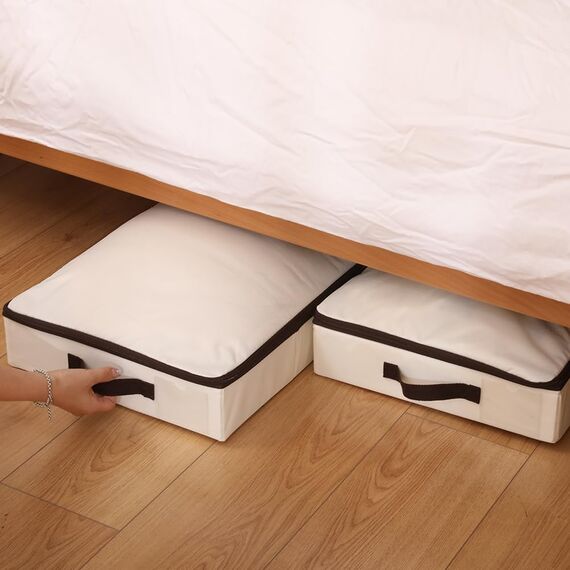 iwill CREATE PRO 75 * 38 * 10 cm, Starre Aufbewahrungsbehälter für Kleidungsstücke unter dem Bett, zusammenklappbar und waschbar, weicher Reißverschlussdeckel, Beige