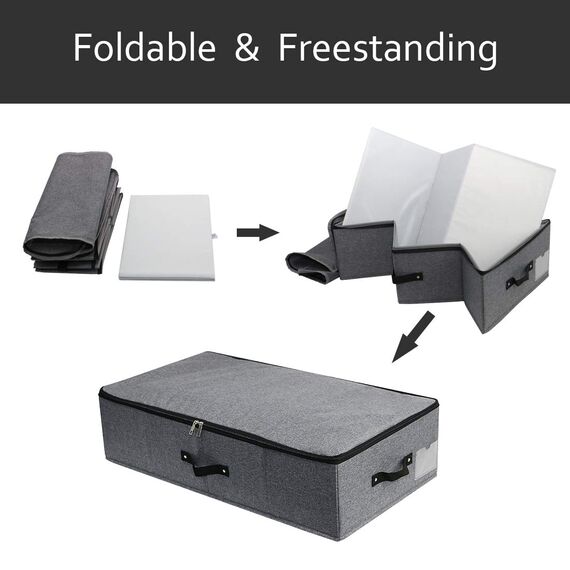 iwill CREATE PRO 3 Stück Unterbettkommode, Unterbett Aufbewahrungsbox mit deckel mit strapazierfähigem Stoff für Kleidung, Schuhe, Spielzeug, Decke, Tröster-Organizer-Behälter, Schwarz Grau