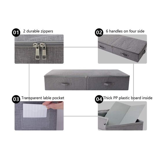 Amonsen 100 * 43 * 18cm Boden Schuhe Lagerung Organizer Behälter mit Deckel, staubdicht und atmungsaktiv, strapazierfähiges Kunststoffbrett in Boxen, dunkelgrau