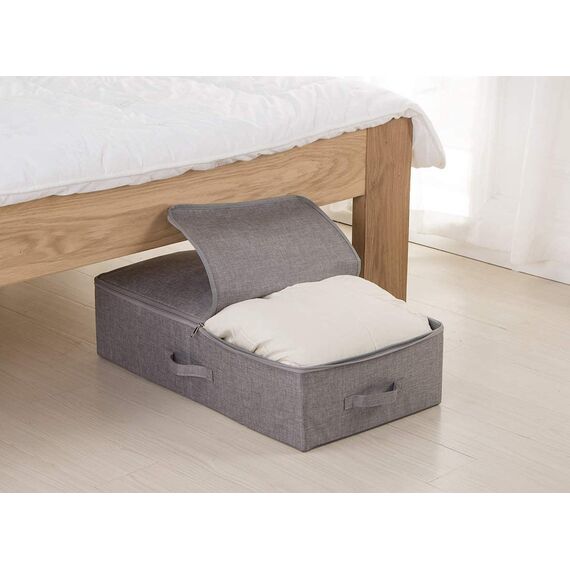 2er-Pack, faltbare Unterbett-Aufbewahrungsboxen mit Reißverschlussabdeckung, Aufbewahrungsbehälter aus festem Stoff für Decken, Kleidung, Schuhe, Spielzeug, staubdicht und waschbar, hellgrau