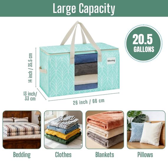 VENO Umzugstaschen 4 Stück Aufbewahrungstasche mit Griffe und Reißverschlüssen, Kleideraufbewahrung Umzugskartons, Faltbare Aufbewahrung Boxen,Transporttasche (Immergrün, 4er-Pack)