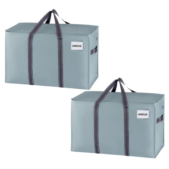 VENO 102 Liter Große Aufbewahrungstasche, Aufbewahrungsbox mit Deckel, Starke Griffe Umzugstaschen mit Reißverschlüssen, Alternative Umzugskartons, Faltbare Kleideraufbewahrung (Hellblau, 2er Pack)