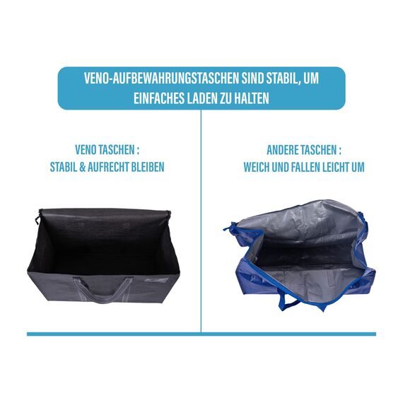 VENO 102 Liter Große Aufbewahrungstasche, Aufbewahrungsbox mit Deckel, Starke Griffe Umzugstaschen mit Reißverschlüssen, Alternative Umzugskartons, Faltbare Kleideraufbewahrung (Grau, 8er Pack)