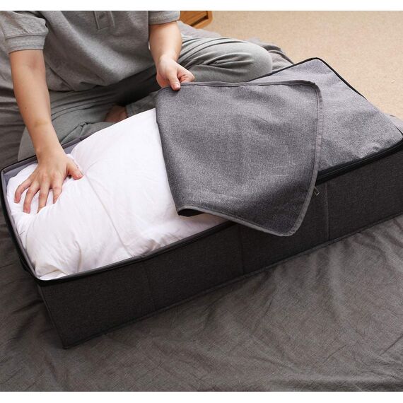 iwill CREATE PRO 3 Stück Unterbettkommode, Unterbett Aufbewahrungsbox mit deckel mit strapazierfähigem Stoff für Kleidung, Schuhe, Spielzeug, Decke, Tröster-Organizer-Behälter, Schwarz Grau