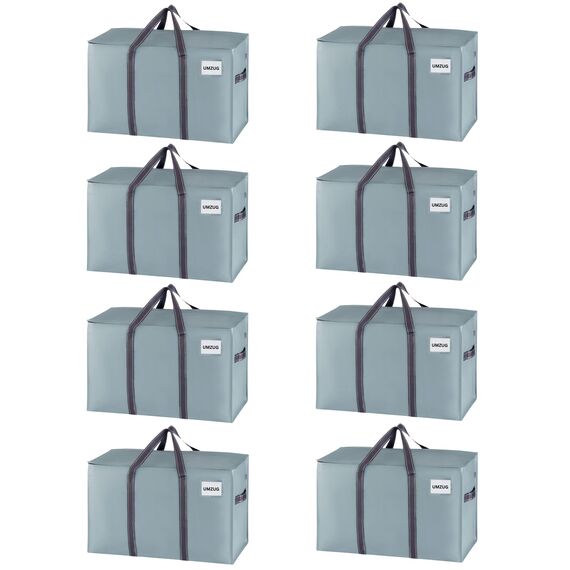 VENO 102 Liter Große Aufbewahrungstasche, Aufbewahrungsbox mit Deckel, Starke Griffe Umzugstaschen mit Reißverschlüssen, Alternative Umzugskartons, Faltbare Kleideraufbewahrung (Hellblau, 8er Pack)