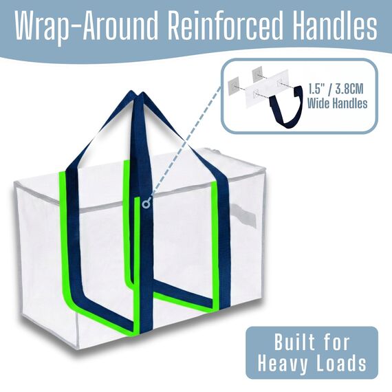 VENO 102 Liter Große Aufbewahrungstasche, Aufbewahrungsbox mit Deckel, Starke Griffe Umzugstaschen mit Reißverschlüssen, Alternative Umzugskartons, Faltbare Kleideraufbewahrung (Transparent, 8er Pack)
