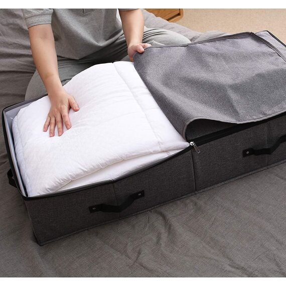 iwill CREATE PRO Extra Länge Unter Bett Aufbewahrung Organisation Behälter für Schuhe, Kleidung, Bettwäsche, 90 * 42 * 18 cm, Schwarz Grau