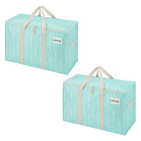 VENO 102 Liter Große Aufbewahrungstasche, Aufbewahrungsbox mit Deckel, Starke Griffe Umzugstaschen mit Reißverschlüssen, Alternative Umzugskartons, Faltbare Kleideraufbewahrung (Immergrün, 2er Pack)