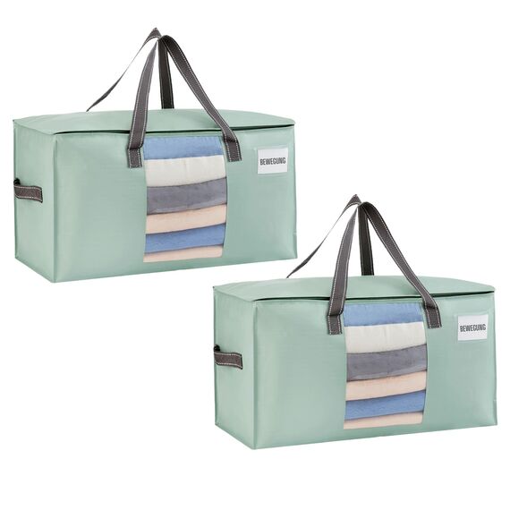 VENO Umzugstaschen 2 Stück Aufbewahrungstasche mit Griffe und Reißverschlüssen, Kleideraufbewahrung Umzugskartons, Faltbare Aufbewahrung Boxen,Wasserdichte Transporttasche (Hellgrün, 2er-Pack)