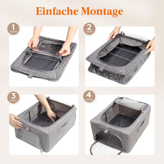 Lifewit 6 Stück Kleideraufbewahrungsbehälter mit Metallrahmen, Faltbare Aufbewahrungsbox mit Deckel, 25L Stapelbare Aufbewahrungsbeutel Stoffbehälter Organizer mit Klarsichtfenster, Robuste Griffe