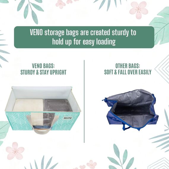 VENO Umzugstaschen 4 Stück Aufbewahrungstasche mit Griffe und Reißverschlüssen, Kleideraufbewahrung Umzugskartons, Faltbare Aufbewahrung Boxen,Transporttasche (Immergrün, 4er-Pack)