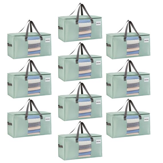 VENO Umzugstaschen 10 Stück Aufbewahrungstasche mit Griffe und Reißverschlüssen, Kleideraufbewahrung Umzugskartons, Faltbare Aufbewahrung Boxen,Wasserdichte Transporttasche (Hellgrün, 10er-Pack)