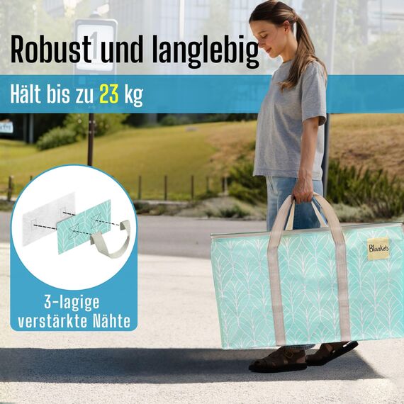 VENO 102 Liter Große Aufbewahrungstasche, Aufbewahrungsbox mit Deckel, Starke Griffe Umzugstaschen mit Reißverschlüssen, Alternative Umzugskartons, Faltbare Kleideraufbewahrung (Immergrün, 10er Pack)