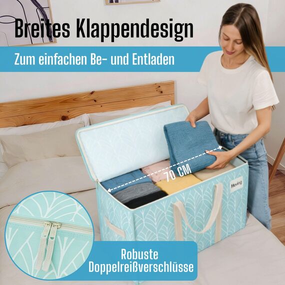 VENO 102 Liter Große Aufbewahrungstasche, Aufbewahrungsbox mit Deckel, Starke Griffe Umzugstaschen mit Reißverschlüssen, Alternative Umzugskartons, Faltbare Kleideraufbewahrung (Immergrün, 4er Pack)