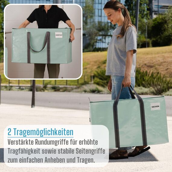 VENO 102 Liter Große Aufbewahrungstasche, Aufbewahrungsbox mit Deckel, Starke Griffe Umzugstaschen mit Reißverschlüssen, Alternative Umzugskartons, Faltbare Kleideraufbewahrung (Hellgrün, 10er Pack)