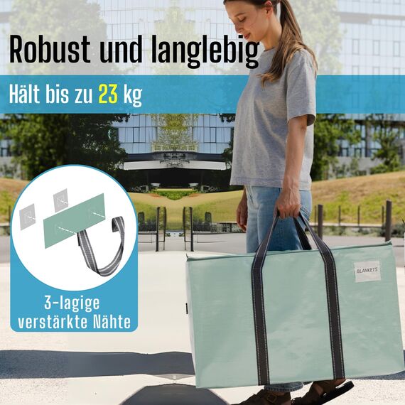 VENO 102 Liter Große Aufbewahrungstasche, Aufbewahrungsbox mit Deckel, Starke Griffe Umzugstaschen mit Reißverschlüssen, Alternative Umzugskartons, Faltbare Kleideraufbewahrung (Hellgrün, 4er Pack)