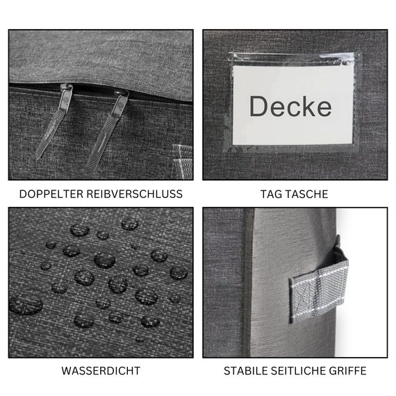 VENO 102 Liter Große Aufbewahrungstasche, Aufbewahrungsbox mit Deckel, Starke Griffe Umzugstaschen mit Reißverschlüssen, Alternative Umzugskartons, Faltbare Kleideraufbewahrung (Grau, 4er Pack)