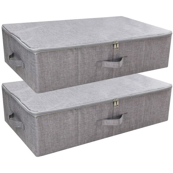 iwill CREATE PRO 2er-Pack, Unterbett-Schuhaufbewahrungsboxen mit Reißverschlussabdeckung, Decken, Kleideraufbewahrungsbehälter, faltbar, starr & waschbar, dunkelgrau