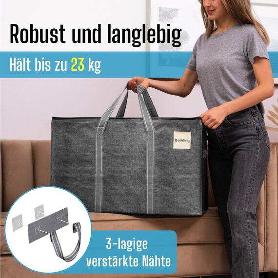 VENO 102 Liter Große Aufbewahrungstasche, Aufbewahrungsbox mit Deckel, Starke Griffe Umzugstaschen mit Reißverschlüssen, Alternative Umzugskartons, Faltbare Kleideraufbewahrung (Grau, 6er Pack)