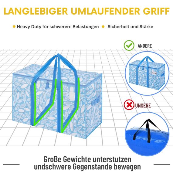 VENO 102 Liter Große Aufbewahrungstasche, Aufbewahrungsbox, Starke Griffe Umzugstaschen mit Reißverschlüssen, Alternative Umzugskartons, Faltbare Kleideraufbewahrung (Frühlingsbrise, 2er Pack)