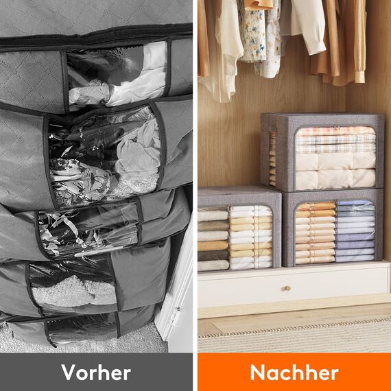 Lifewit 100L Aufbewahrungsbox mit Deckel, Kleidung Aufbewahrung, Faltbare Kleideraufbewahrung mit Metallrahmen, Stoffbox mit Griffen & Fenster, Aufbewahrung Kleiderschrank, 3er Set, Hellgrau