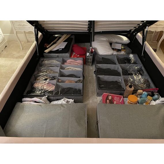 Amonsen 100 * 43 * 18cm Boden Schuhe Lagerung Organizer Behälter mit Deckel, staubdicht und atmungsaktiv, strapazierfähiges Kunststoffbrett in Boxen, dunkelgrau