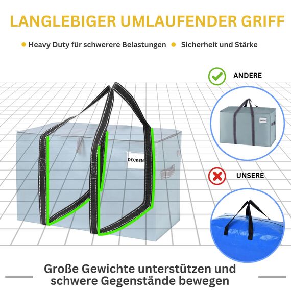 VENO 102 Liter Große Aufbewahrungstasche, Aufbewahrungsbox mit Deckel, Starke Griffe Umzugstaschen mit Reißverschlüssen, Alternative Umzugskartons, Faltbare Kleideraufbewahrung (Hellblau, 2er Pack)