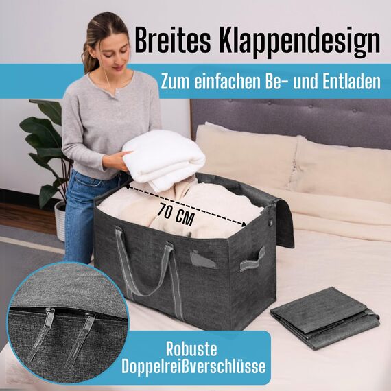 VENO 102 Liter Große Aufbewahrungstasche, Aufbewahrungsbox mit Deckel, Starke Griffe Umzugstaschen mit Reißverschlüssen, Alternative Umzugskartons, Faltbare Kleideraufbewahrung (Grau, 6er Pack)