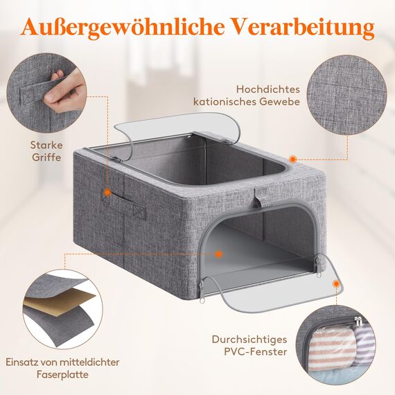 Lifewit 6 Stück Kleideraufbewahrungsbehälter mit Metallrahmen, Faltbare Aufbewahrungsbox mit Deckel, 25L Stapelbare Aufbewahrungsbeutel Stoffbehälter Organizer mit Klarsichtfenster, Robuste Griffe