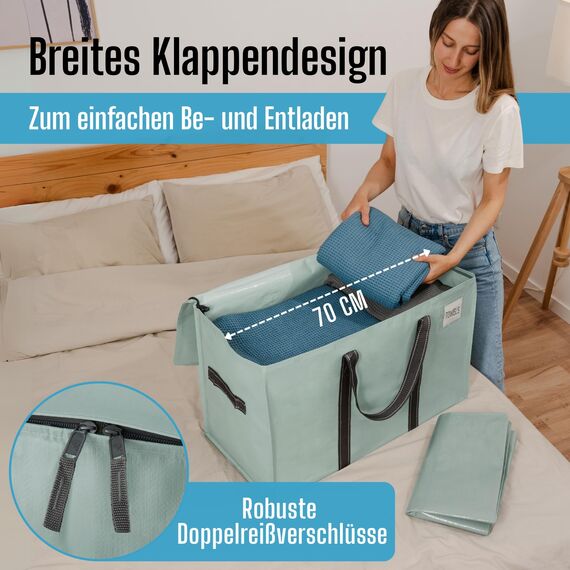 VENO 102 Liter Große Aufbewahrungstasche, Aufbewahrungsbox mit Deckel, Starke Griffe Umzugstaschen mit Reißverschlüssen, Alternative Umzugskartons, Faltbare Kleideraufbewahrung (Hellgrün, 10er Pack)