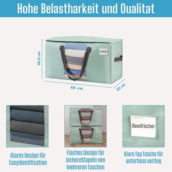 VENO Umzugstaschen 6 Stück Aufbewahrungstasche mit Griffe und Reißverschlüssen, Kleideraufbewahrung Umzugskartons, Faltbare Aufbewahrung Boxen,Wasserdichte Transporttasche (Hellgrün, 6er-Pack)