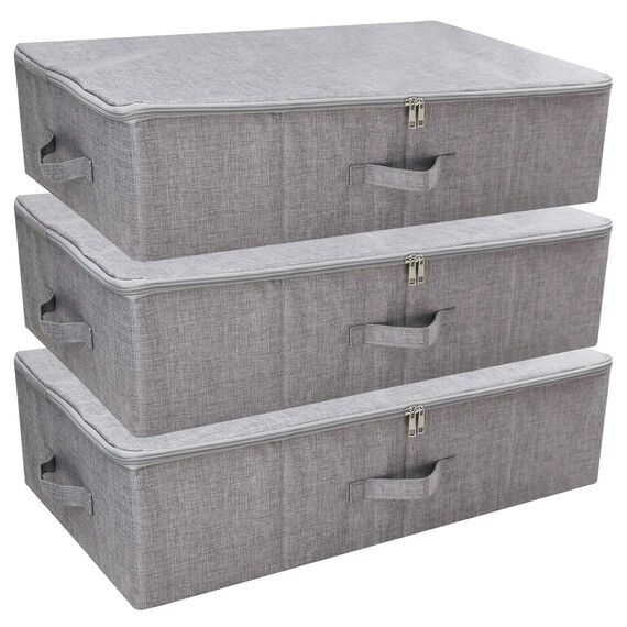 iwill CREATE PRO Unterbett-Aufbewahrungsbehälter, faltbar, waschbar, staubdicht, für Schrank, Kleiderschrank, Kleidung, Decken, Bettdecken, Pullover, Organizer, Dunkelgrau, 3 Stück