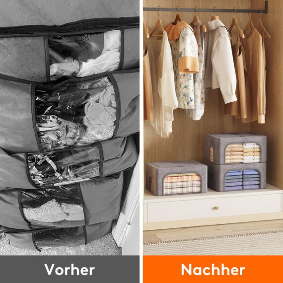 Lifewit 25L Aufbewahrungsbox mit Deckel, Kleidung Aufbewahrung, Faltbare Kleideraufbewahrung mit Metallrahmen, Stoffbox mit Griffen & Fenster, Aufbewahrung Kleiderschrank, 3er Set, Hellgrau