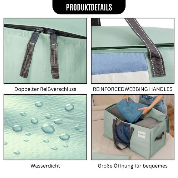 VENO Umzugstaschen 4 Stück Aufbewahrungstasche mit Griffe und Reißverschlüssen, Kleideraufbewahrung Umzugskartons, Faltbare Aufbewahrung Boxen,Wasserdichte Transporttasche (Hellgrün, 4er-Pack)