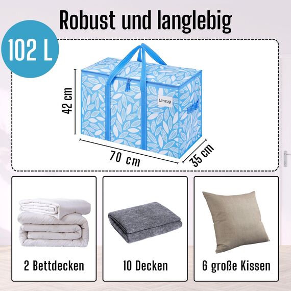 VENO 102 Liter Große Aufbewahrungstasche, Aufbewahrungsbox, Starke Griffe Umzugstaschen mit Reißverschlüssen, Alternative Umzugskartons, Faltbare Kleideraufbewahrung (Frühlingsbrise, 4er Pack)