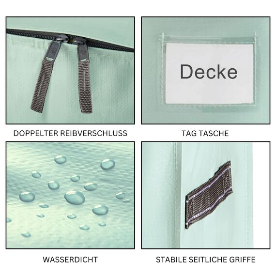 VENO 102 Liter Große Aufbewahrungstasche, Aufbewahrungsbox mit Deckel, Starke Griffe Umzugstaschen mit Reißverschlüssen, Alternative Umzugskartons, Faltbare Kleideraufbewahrung (Hellgrün, 8er Pack)