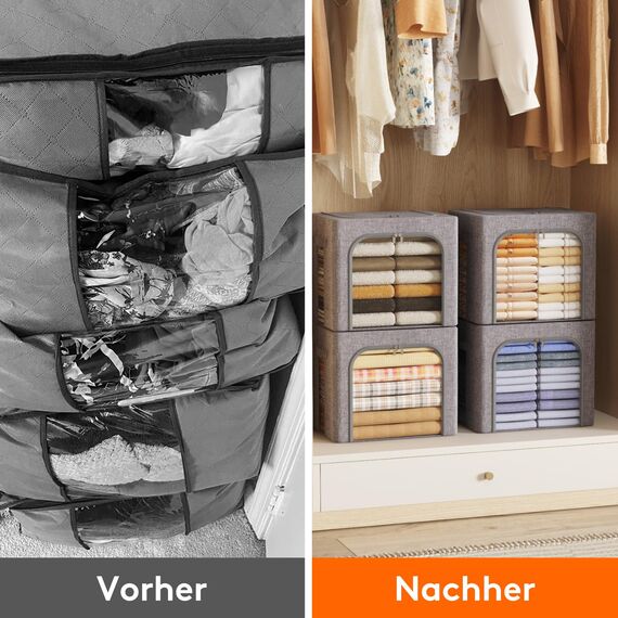 Lifewit 40L Aufbewahrungsbox mit Deckel, Kleidung Aufbewahrung, Faltbare Kleideraufbewahrung mit Metallrahmen, Stoffbox mit Griffen & Fenster, Aufbewahrung Kleiderschrank, 3er Set, Hellgrau
