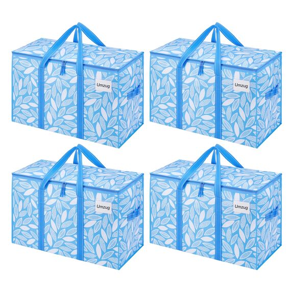 VENO 102 Liter Große Aufbewahrungstasche, Aufbewahrungsbox, Starke Griffe Umzugstaschen mit Reißverschlüssen, Alternative Umzugskartons, Faltbare Kleideraufbewahrung (Frühlingsbrise, 4er Pack)