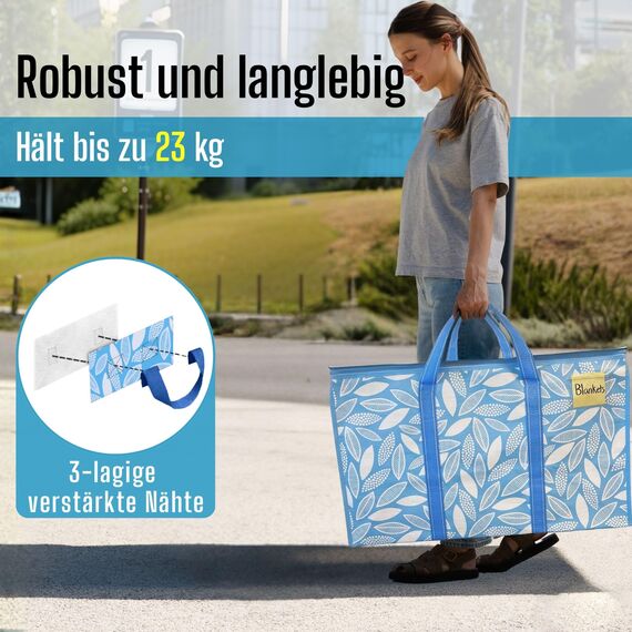 VENO 102 Liter Große Aufbewahrungstasche, Aufbewahrungsbox, Starke Griffe Umzugstaschen mit Reißverschlüssen, Alternative Umzugskartons, Faltbare Kleideraufbewahrung (Frühlingsbrise, 2er Pack)