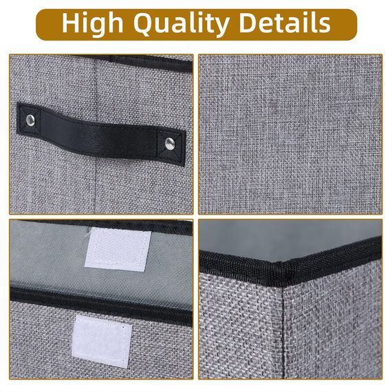 YheenLf Aufbewahrungsbox, Kleiderschrank Organizer, Aufbewahrungskorb mit Deckel Stoff, Faltbox mit Griff, 3 Stück, Grau, mit Fenster, 38x25x25cm