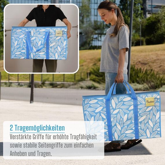 VENO 102 Liter Große Aufbewahrungstasche, Aufbewahrungsbox, Starke Griffe Umzugstaschen mit Reißverschlüssen, Alternative Umzugskartons, Faltbare Kleideraufbewahrung (Frühlingsbrise, 2er Pack)