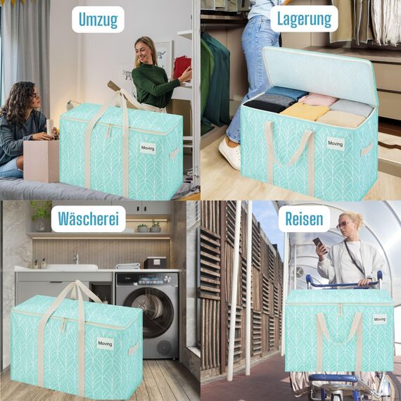 VENO 102 Liter Große Aufbewahrungstasche, Aufbewahrungsbox mit Deckel, Starke Griffe Umzugstaschen mit Reißverschlüssen, Alternative Umzugskartons, Faltbare Kleideraufbewahrung (Immergrün, 6er Pack)