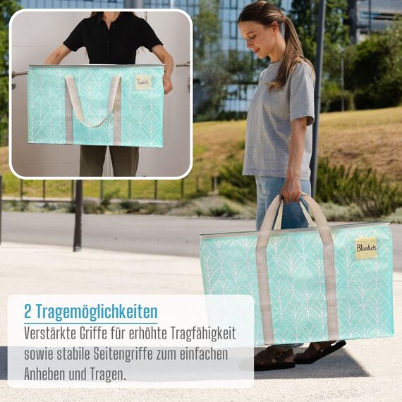 VENO 102 Liter Große Aufbewahrungstasche, Aufbewahrungsbox mit Deckel, Starke Griffe Umzugstaschen mit Reißverschlüssen, Alternative Umzugskartons, Faltbare Kleideraufbewahrung (Immergrün, 8er Pack)