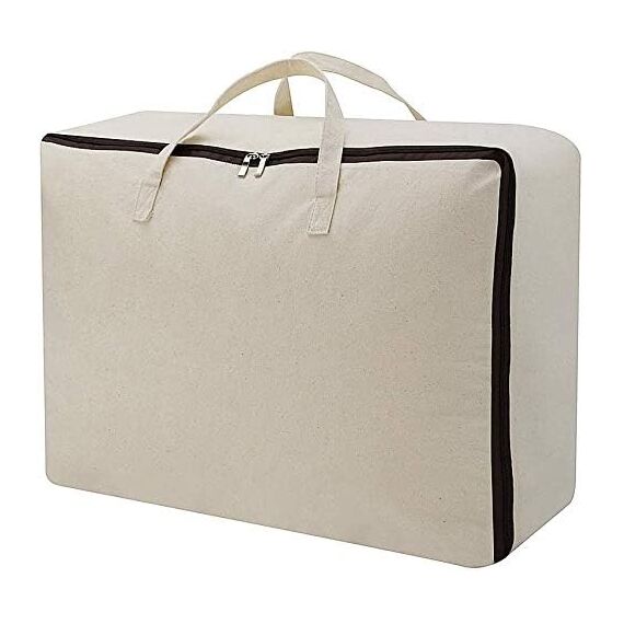 2er-Pack, weiche Aufbewahrungsbeutel aus natürlichem Baumwollsegeltuch mit Griffen und 3-seitigem Reißverschluss, gut für Kleidung Decken Bettdecken Kissen Organizer im Kleiderschrank, Kleiderschrank