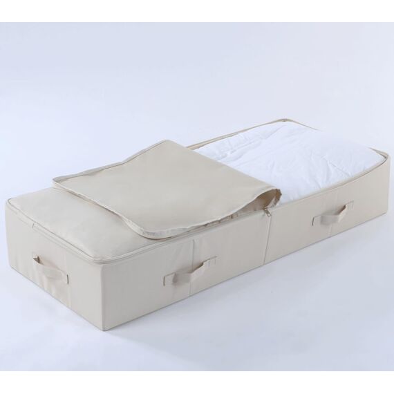 Amonsen Großes Format Unterbett Aufbewahrungsbox mit Deckel – Unterbett Schuhe Aufbewahrungsbox für Kleidung und Schuhe, Klappdesign mit 6 Griffen, Beige
