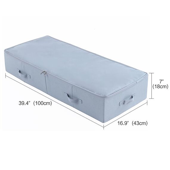 Amonsen 100X 43X 18 cm, Unterbett-Aufbewahrungsbox | Atmungsaktiv und Mottenfrei | Platzsparende Unterbett Aufbewahrungsbox für Bettdecken, Zusammenklappbar, Hellgrau
