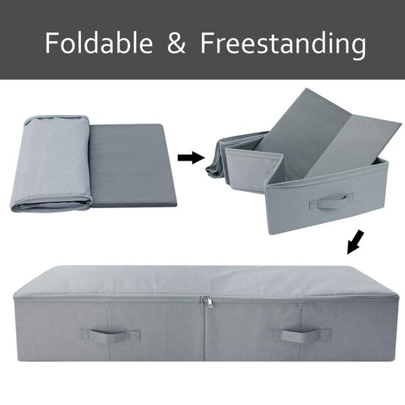 Amonsen 100X 43X 18 cm, Unterbett-Aufbewahrungsbox | Atmungsaktiv und Mottenfrei | Platzsparende Unterbett Aufbewahrungsbox für Bettdecken, Zusammenklappbar, Hellgrau